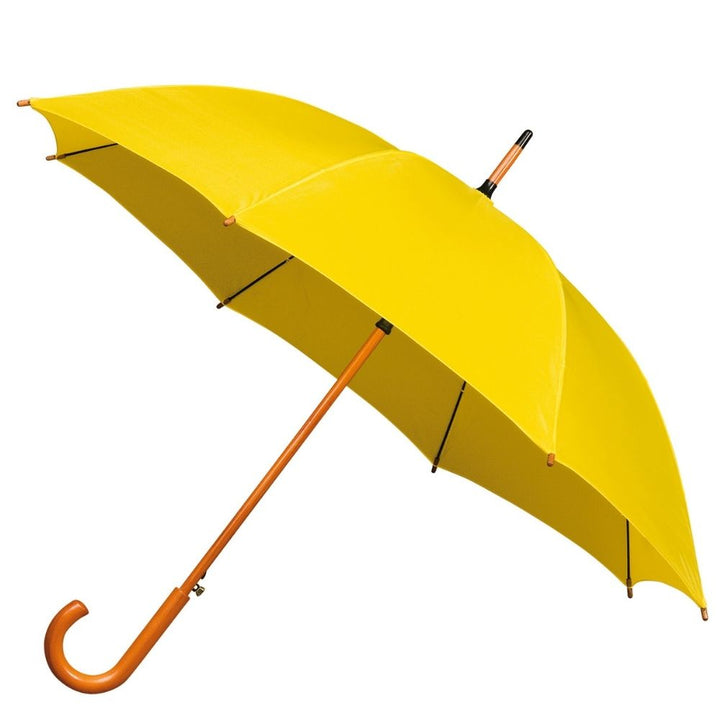 Bright Yellow Wood Stick Walking Umbrella Side Canopy
